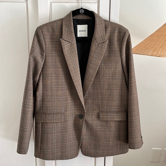 SANDRO | (size 40) Jada Windowpane Brown Plaid Check Blazer Jacket - Picture 5 of 10